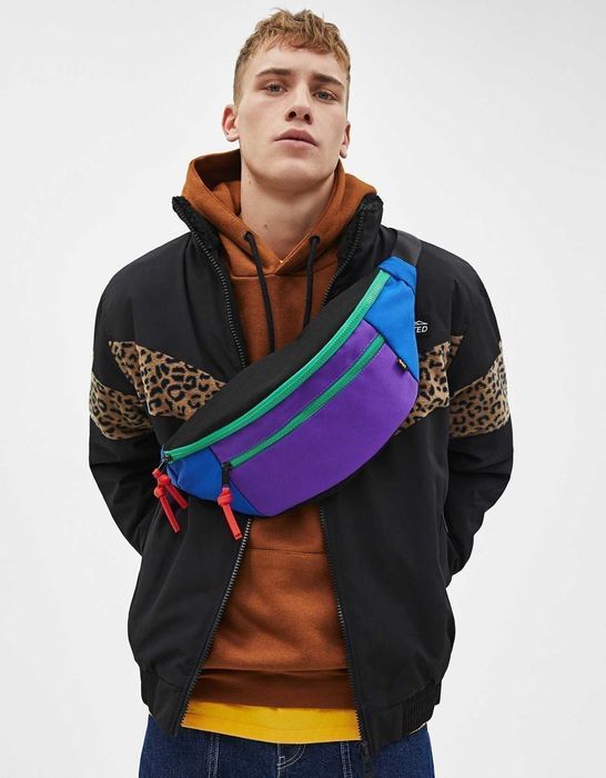 Мъжко яке с цветен блок Bershka, Черно, XL