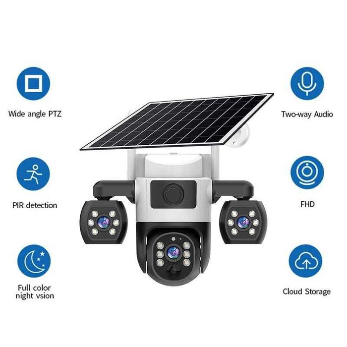 9MP V380 външна домашна камера безжична WiFi дистанционна триобективна HD интелигентна слънчева камера