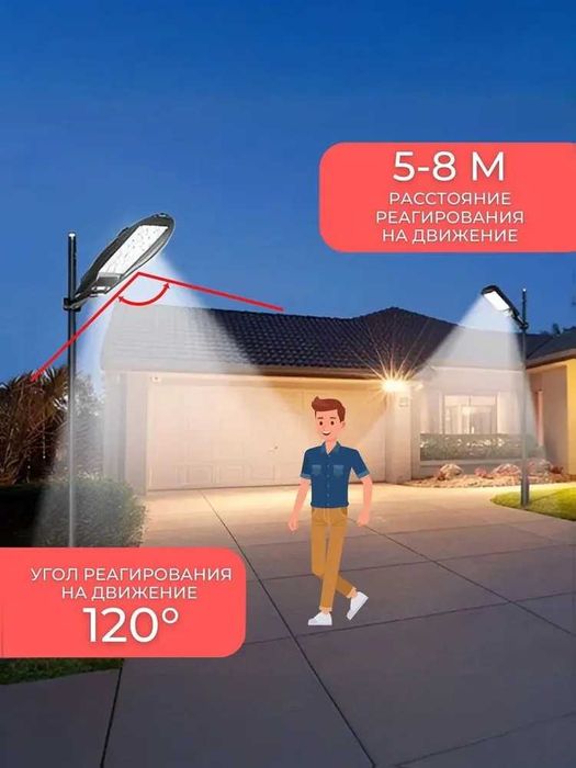 Прожектор на столб / Уличный светильник / Уличный фонарь солнечный