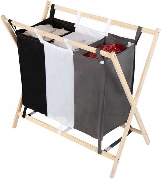 Кош за пране сгъваем с 3 отделения, 75 x 40 x 72 см