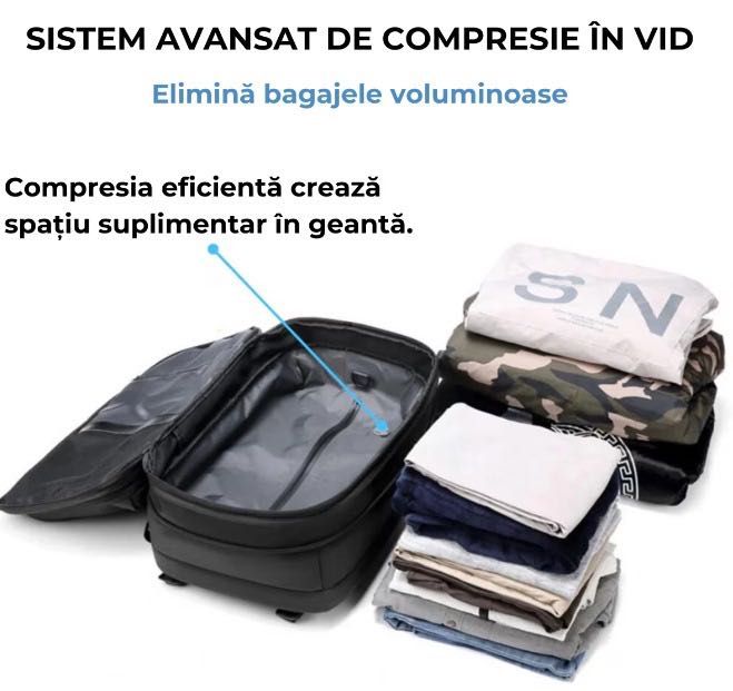 Rucsac de calatorie cu Vacuum, Bagaj de mana, Extensibil, 49*32*15 cm