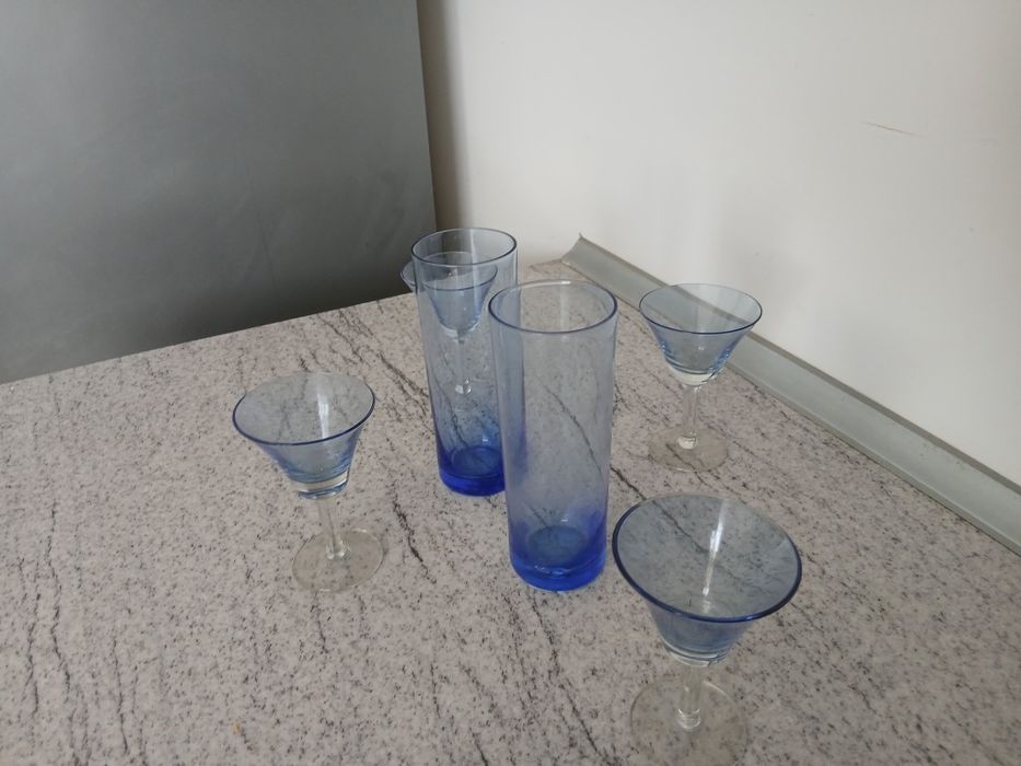 6 pahare cristal albastru stare perfecta