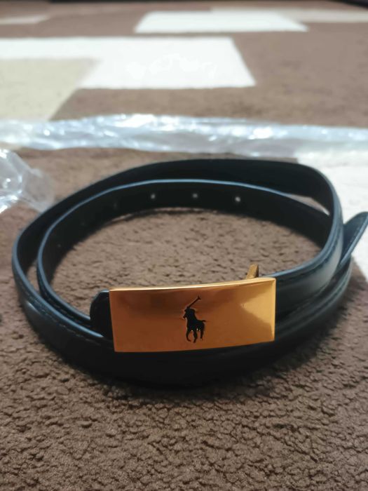 Curea Damă - Stil Polo - Neagră cu Cataramă Aurie - 102 cm (Nouă)