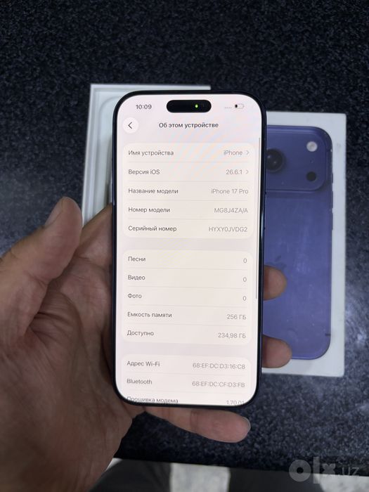 iphone 17 propamit 256g yomkost 99 holati oqip tel qlila