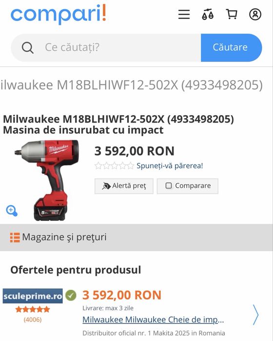 Cheie de impact de mare cuplu Milwaukee M18 BLHIWF12-502X - Nouă