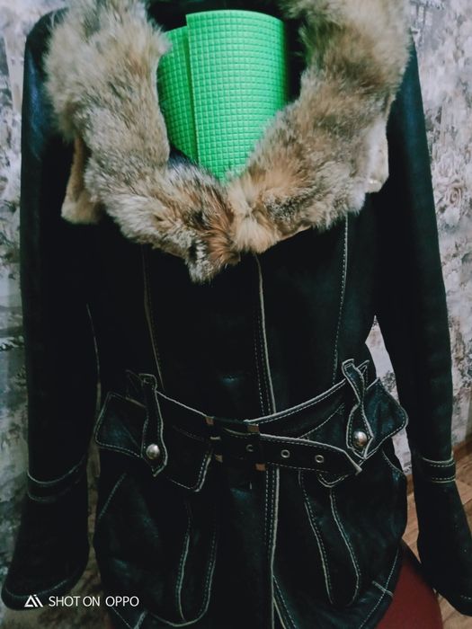 Дублёнка кожа, мех волк