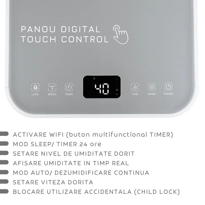 Dezumidificator aer Turbionaire EPI 12 WIFI, 12 l/zi, 200W, 120 m/h, timer, alb