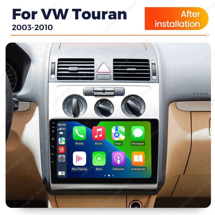 Navigatie Android 14 Vw Touran 2003 -2010 Waze CarPlay YouTube +CAMERA