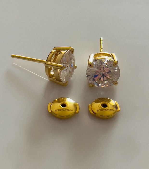 Tiffany & Co, 925, Сребърни  позлатени обеци с камък моасонит.