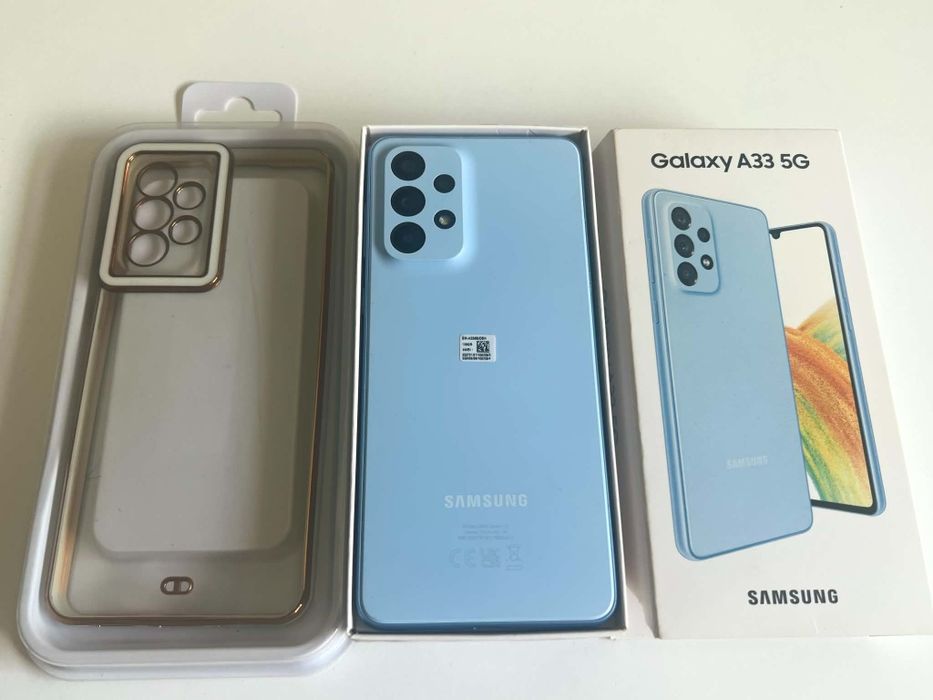 Чисто нов Samsung Galaxy A33 5G (Awesome Blue) + Прозрачен кейс