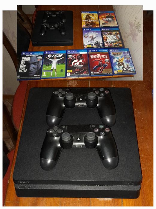 Продам Sony Playstation 4 slim 1Тб+2 геймпада +9игр