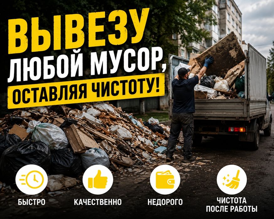 Вывезу мусор. Оставляю чистоту. Вывоз мусора  любой  сложности.