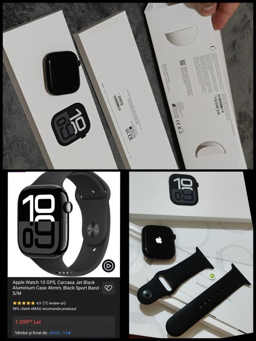 Apple Watch Seria 10 (Jet Black) 46mm Aluminium Case/  Full Box cu Garanție Activă (Ofertă  Preț)
