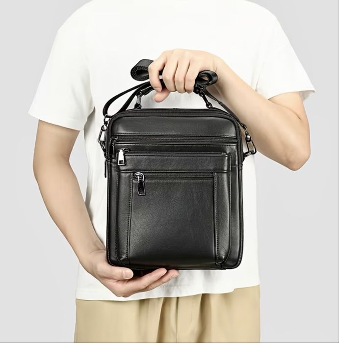 Мъжка делова и обемна кожена чанта Montreal/Черна естест.кожа-Промоция