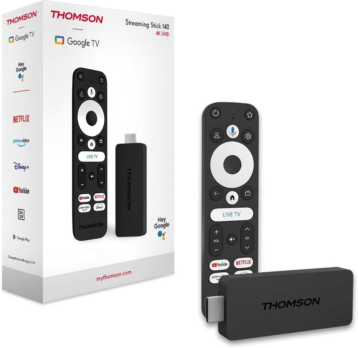 THOMSON Streaming Stick 140, Google TV, 4K UHD, Гласово управление