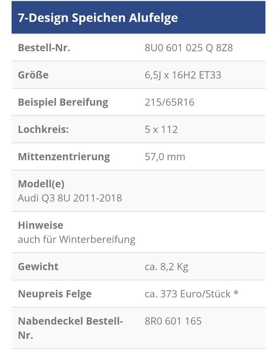 Jante Audi Q2 Q3 8U ( 2011- 2018) + Cauciucuri 215 65 R16