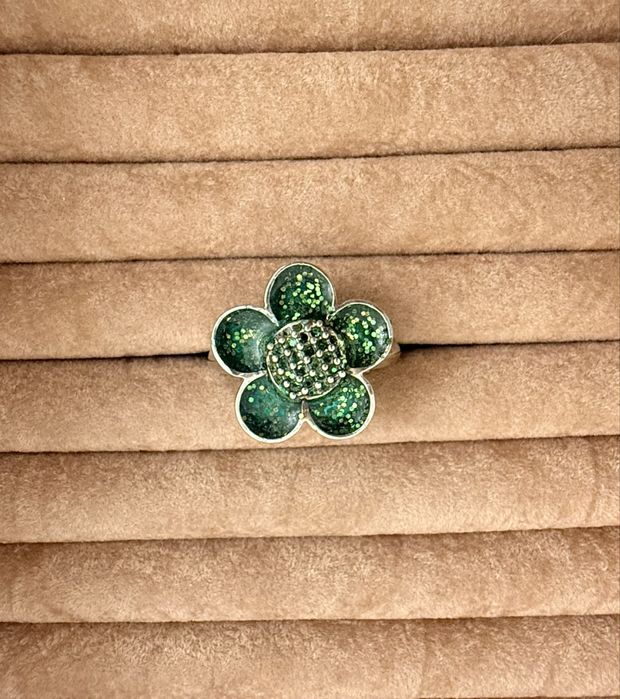 Inel din argint 925, in forma de floare verde - 17mm (53-54EU)