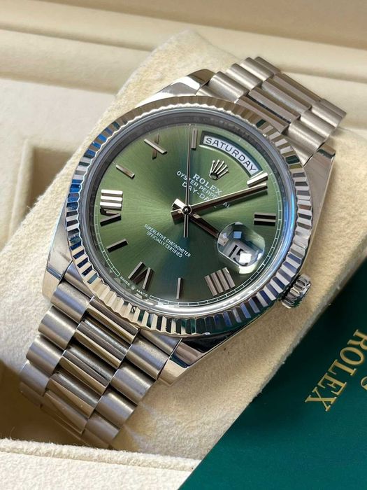 rolex day-date 40mm сребристо/зелено