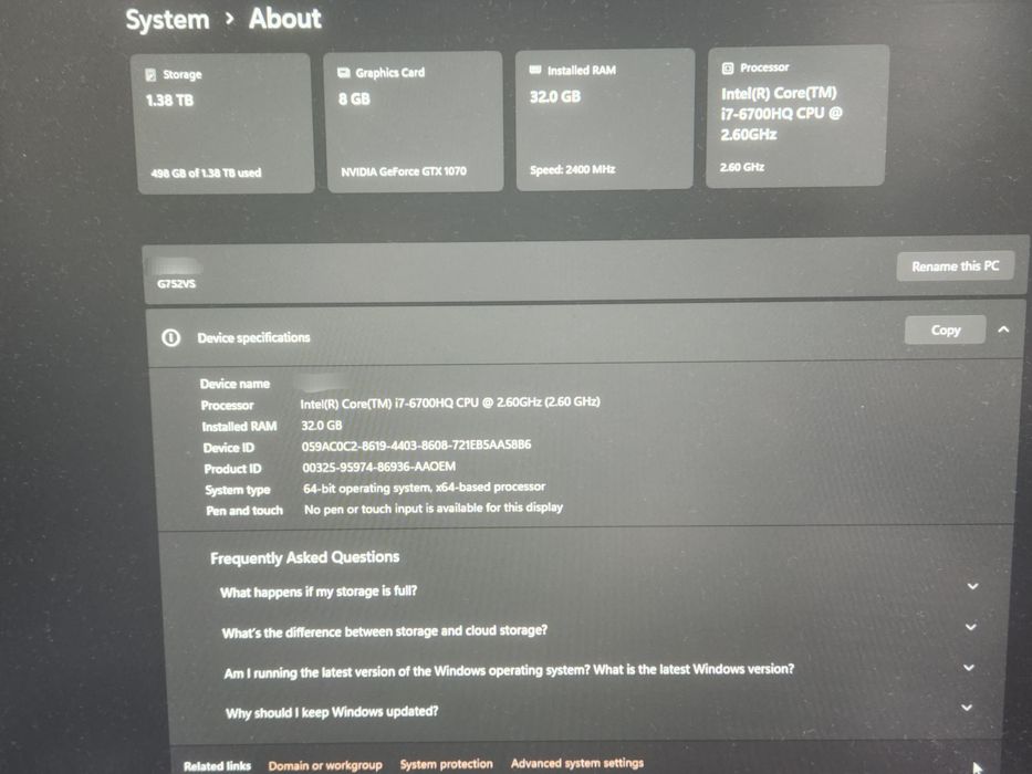 ASUS ROG G752VS | GTX 1070 8GB | 32GB RAM | i7 6700HQ | 1TB HDD+ 512GB SSD + Un slot liber ssd