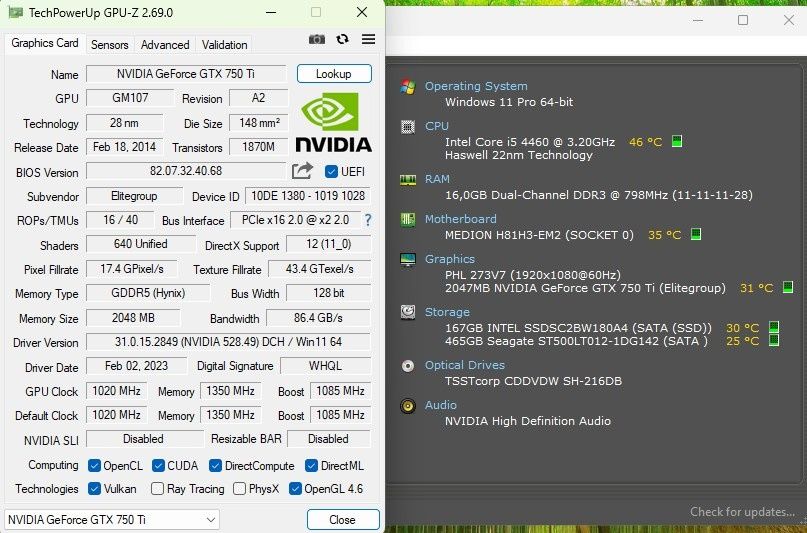 Unitate PC i5 4460 3,2Ghz, 16GB, 180GB SSD + 500GB, GTX 750 TI 2GB, Wi-Fi Windows 11 Office 2024