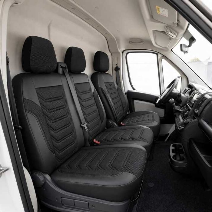 Луксозна тапицерия PANDA за FORD TRANSIT CUSTOM MK1 2012-2023, Еко кожа и текстил, Черно/Сиво