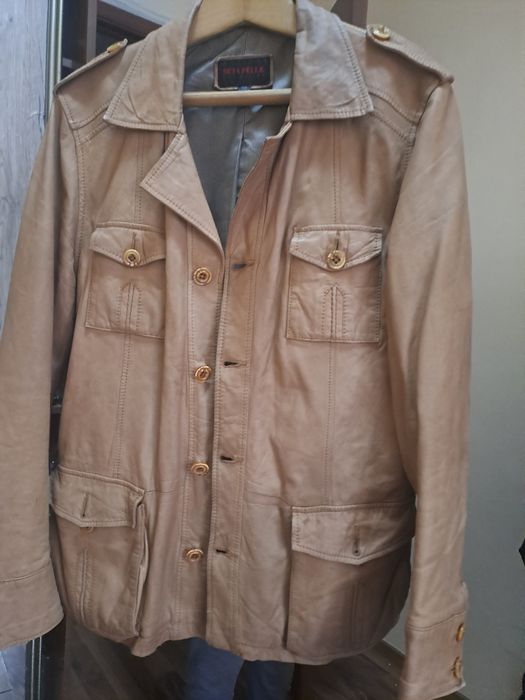 Продам кожанный мужской куртка-пиджак цвет  оливковым