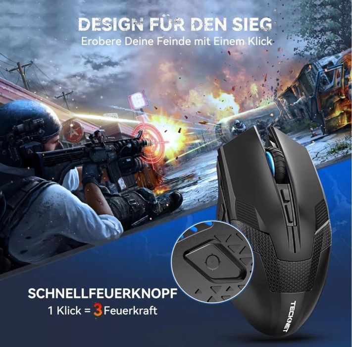 Mouse de gaming wireless TECKNET, ergonomic, cu 8 butoane, 4800 DPI, PC/Mac