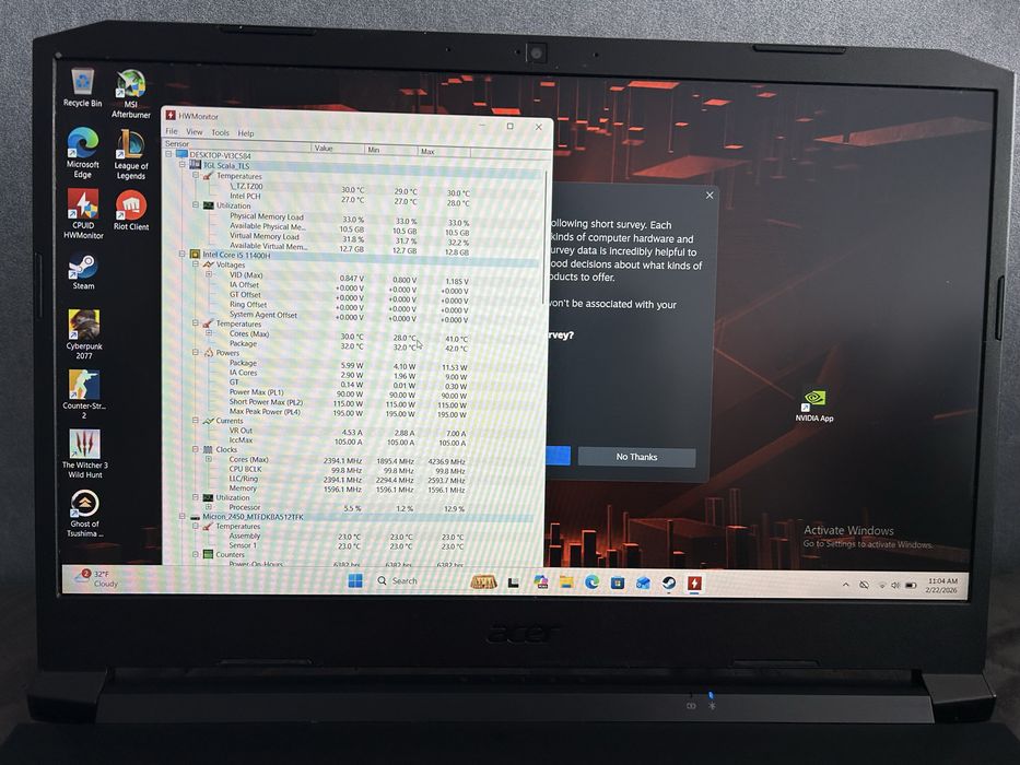 Laptop Gaming Acer Nitro 5  Intel Core i5-11400H - RTX 3050 - 144Hz
