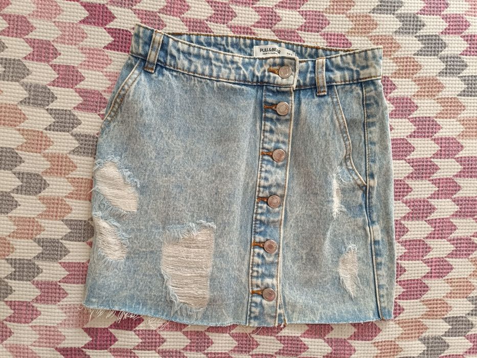 Дънкова къса пола с копчета PULL&BEAR