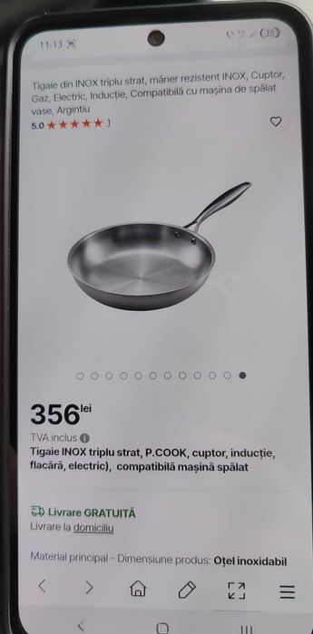 Tigaie din Inox triplu strat, maner rezistent din inox, Argintiu