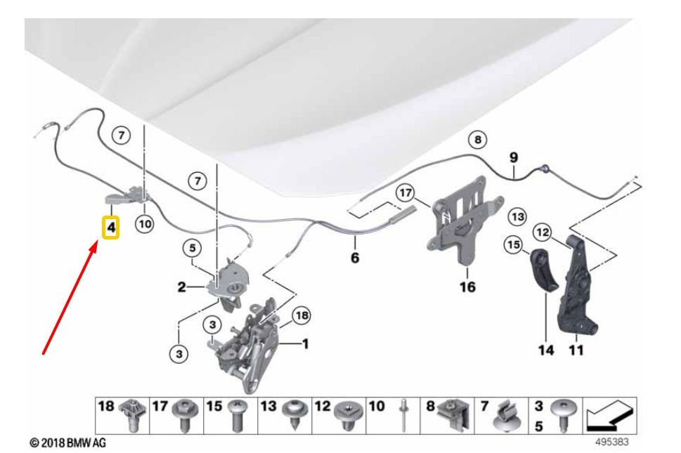 Жило С Дръжка За Освобождаване На Преден Капак Bmw, F10 F11 , Gt F07