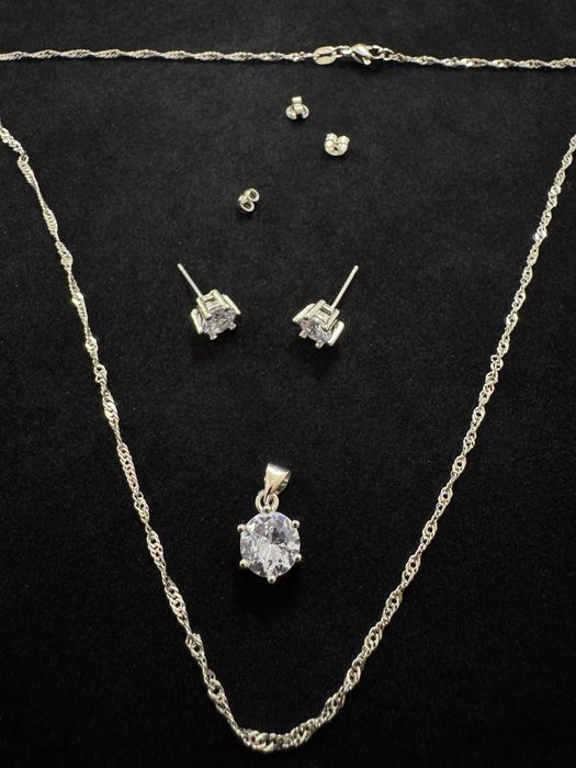 Set argint lanț + pandantiv + cercei