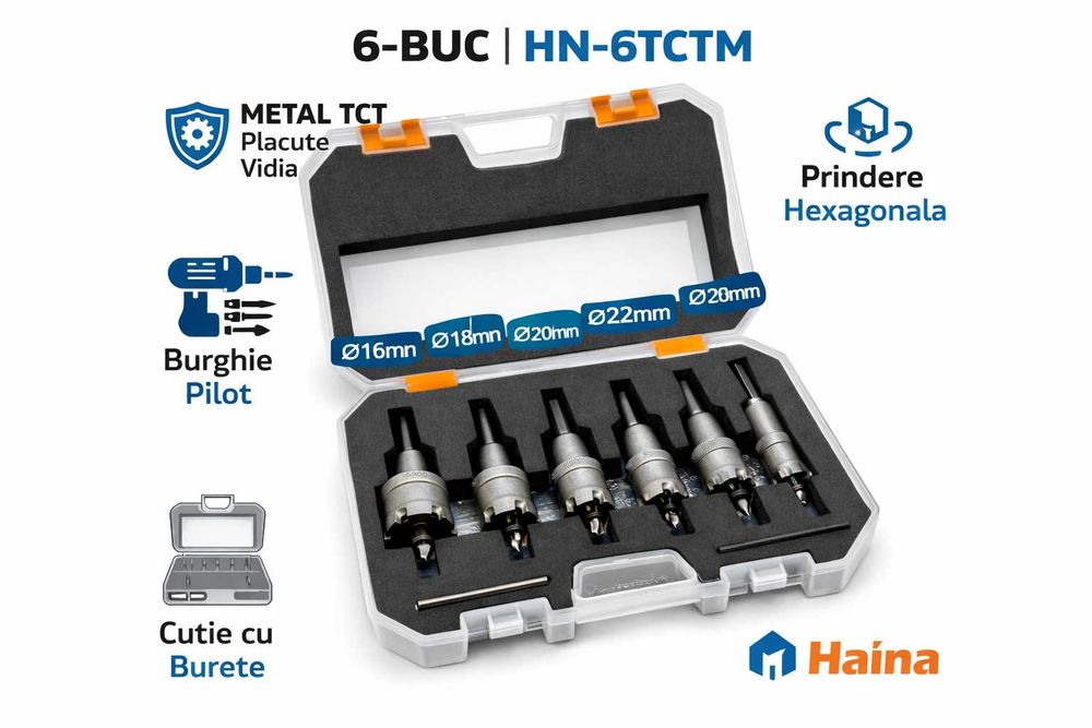 Set Carote TCT Haina 6 Piese Metal