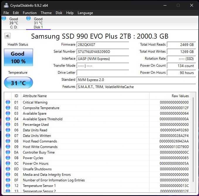 SSD 2TB SAMSUNG 990 EVO Plus, 90 de ore