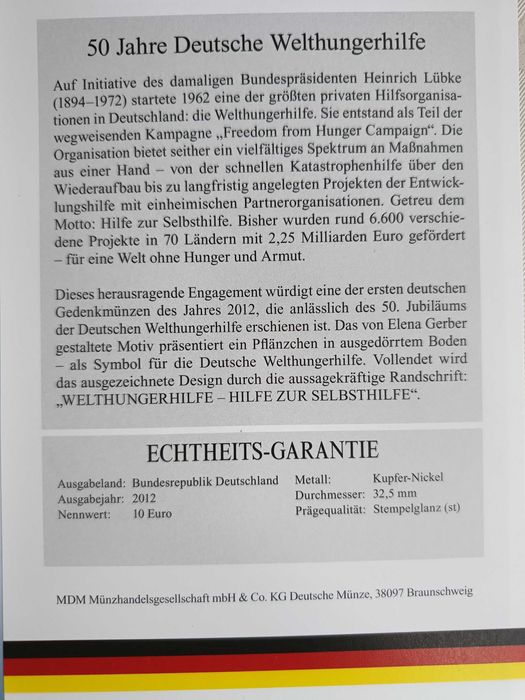 2 юбилейни 10-еврови монети от Германия в монетник + сертификат