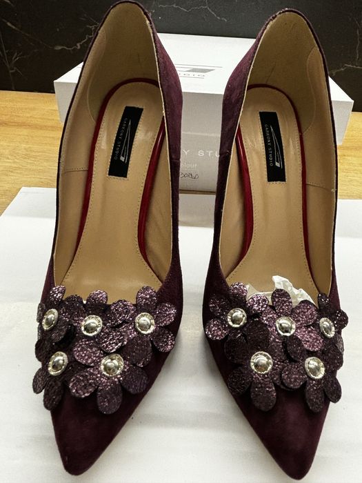 Pantofi stiletto Garkony Studio, marimea 39, piele intoarsa bordo