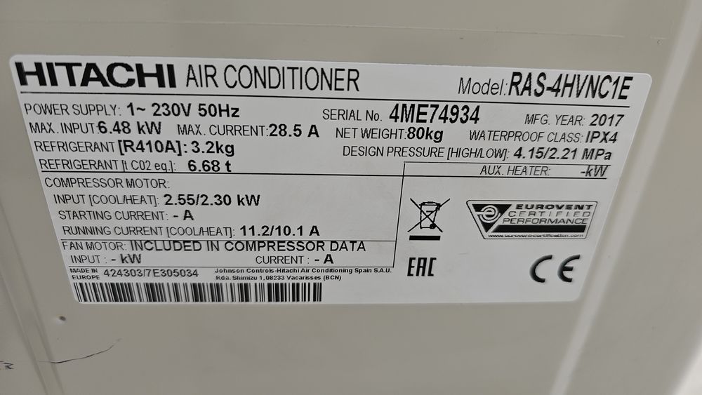 Hitachi 14kw стенен климатик RAS-4HVNC1E 36000btu 48000btu термопомпа