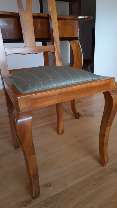 Set masa+6 scaune Biedermeier, radacina de nuc, reconditionat, an 1900