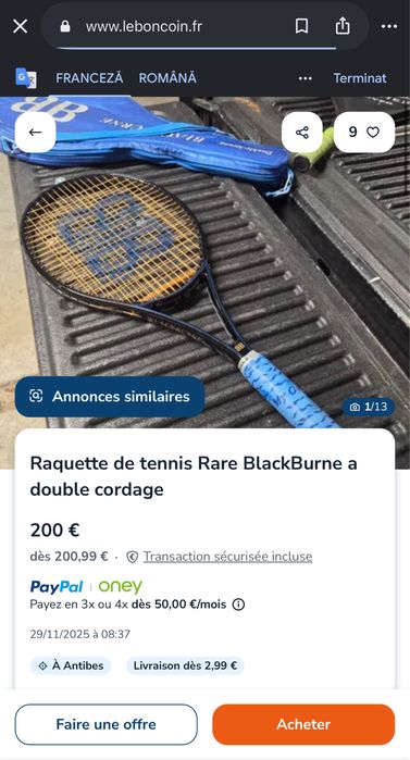 Rachetă tenis RARĂ BlackBurne Double-Strung + Husă Originală