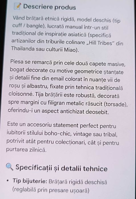 Brățară etnică rigidă vintage