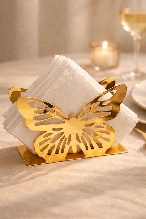 Suport servetele masa metal auriu model Fluture Butterfly design decorativ elegant