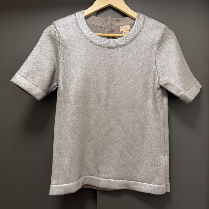 Bluză H&M cu mânecă scurtă, argintiu metalizat, mărimea 34.
