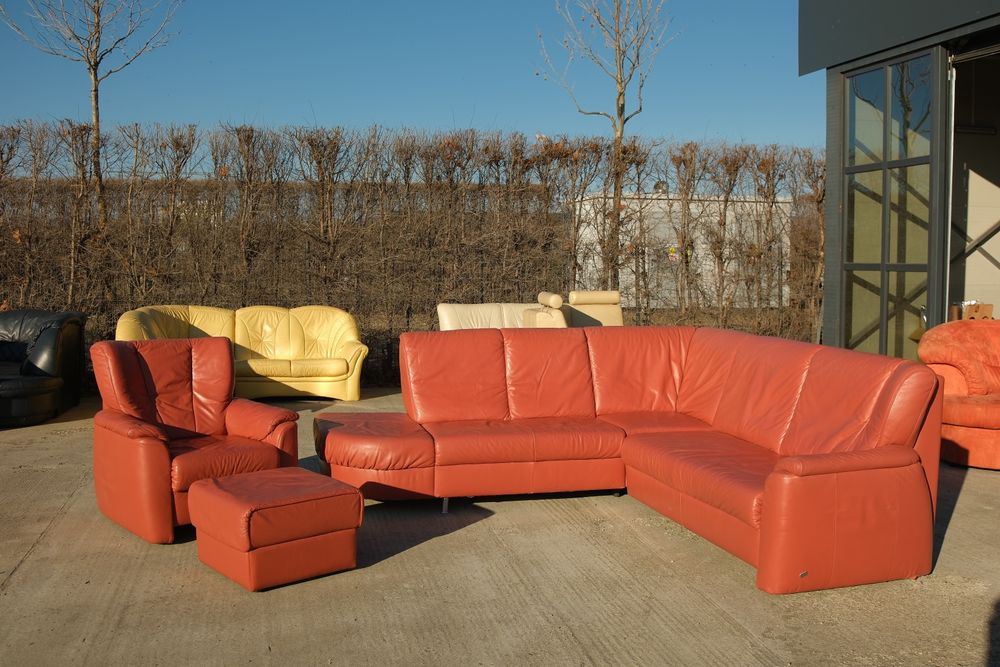 Set premium HIMOLA ~ Canapea + fotoliu + taburet | Maro elegant