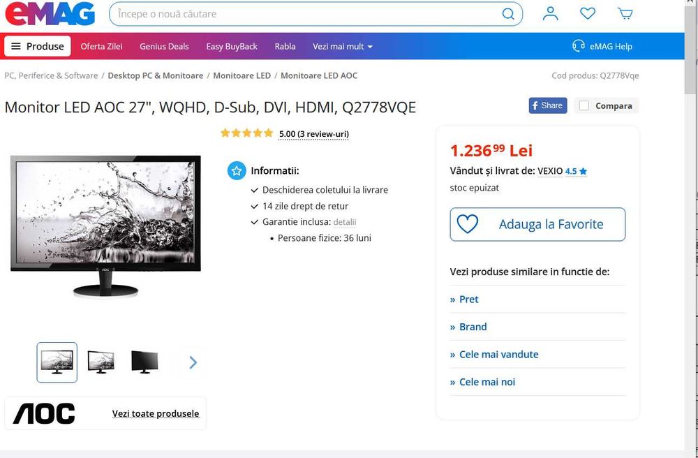 Monitor AOC 27" 1440p