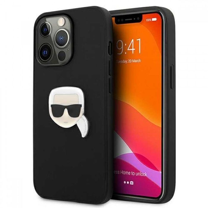 Гръб Karl Lagerfeld Leather Ikonik Karl`s Head Metal за iPhone 13, iPhone 13 Pro, iPhone 13 Pro MAX