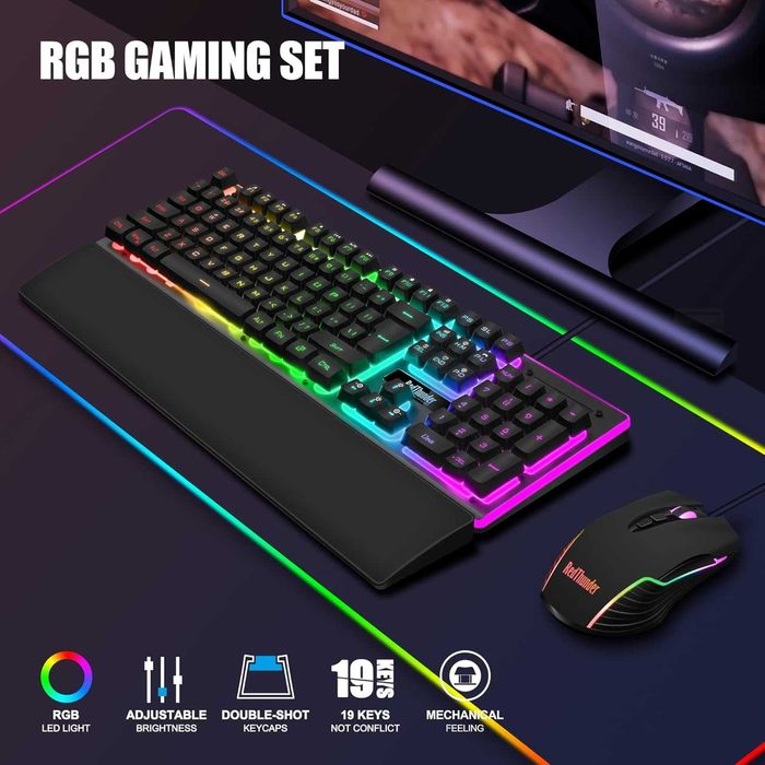 Set tastatura mouse RedThunder K10 gaming cu fir iluminare RGB QWERTZ