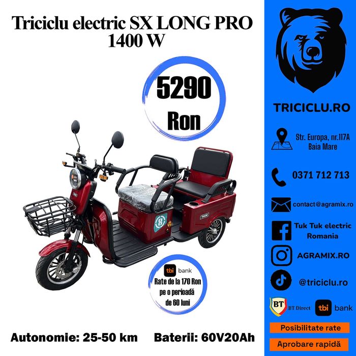 Triciclu electric SX LONG PRO NOU omologabil