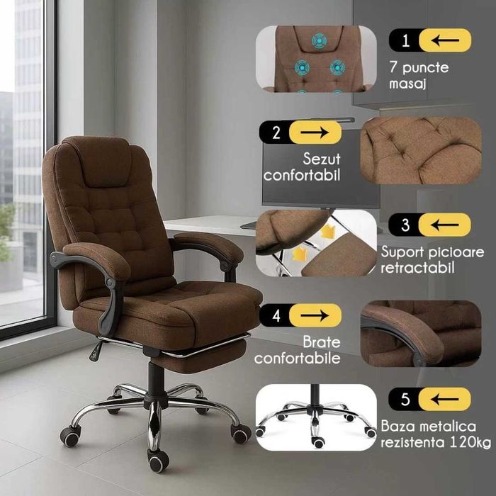 Scaun Birou Masaj cu telecomanda Textil 3 culori 4181 LIVRARE GRATUITA