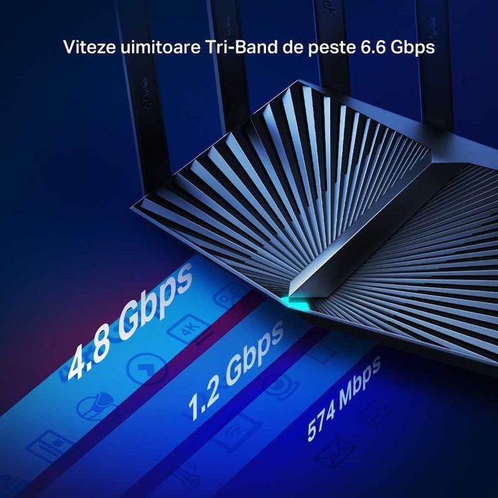 Router wireless TPlink WI-FI 6 AX90, AX6600,6.6 GBps Wireless si 2.5 G