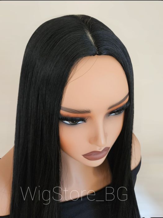 Права черна перука без бретон